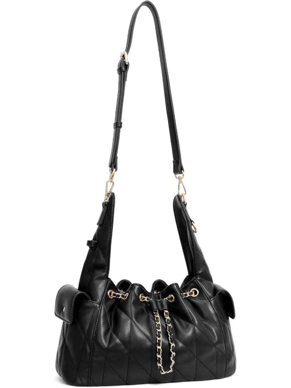 Quilted Leather Tote Bag for Women, Adjustable Strap Slouchy Hobo Purse